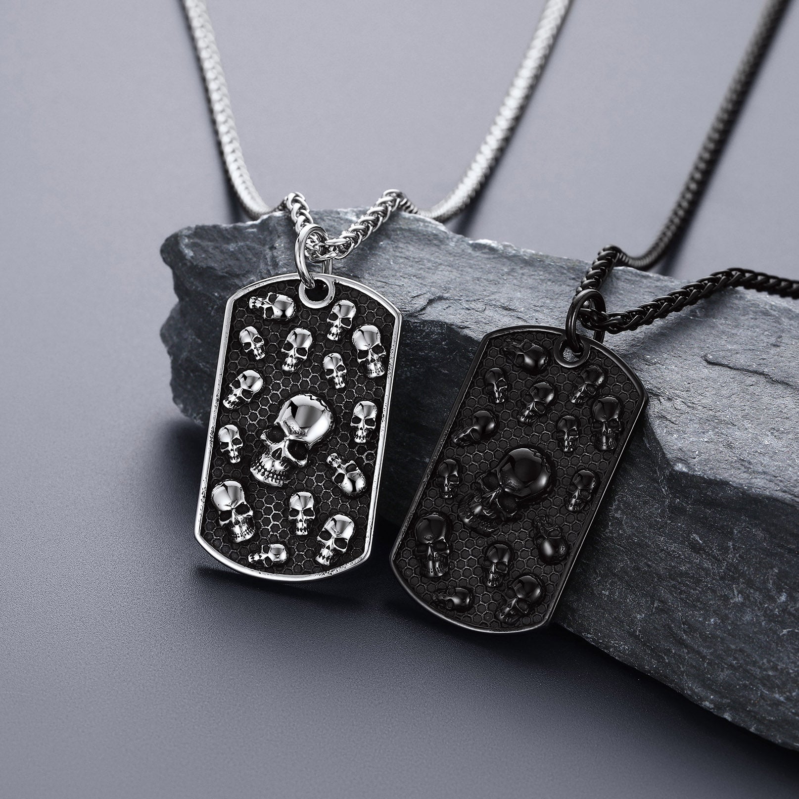 FaithHeart Engraved Gothic Skull Dog Tag Necklace for Men FaithHeart
