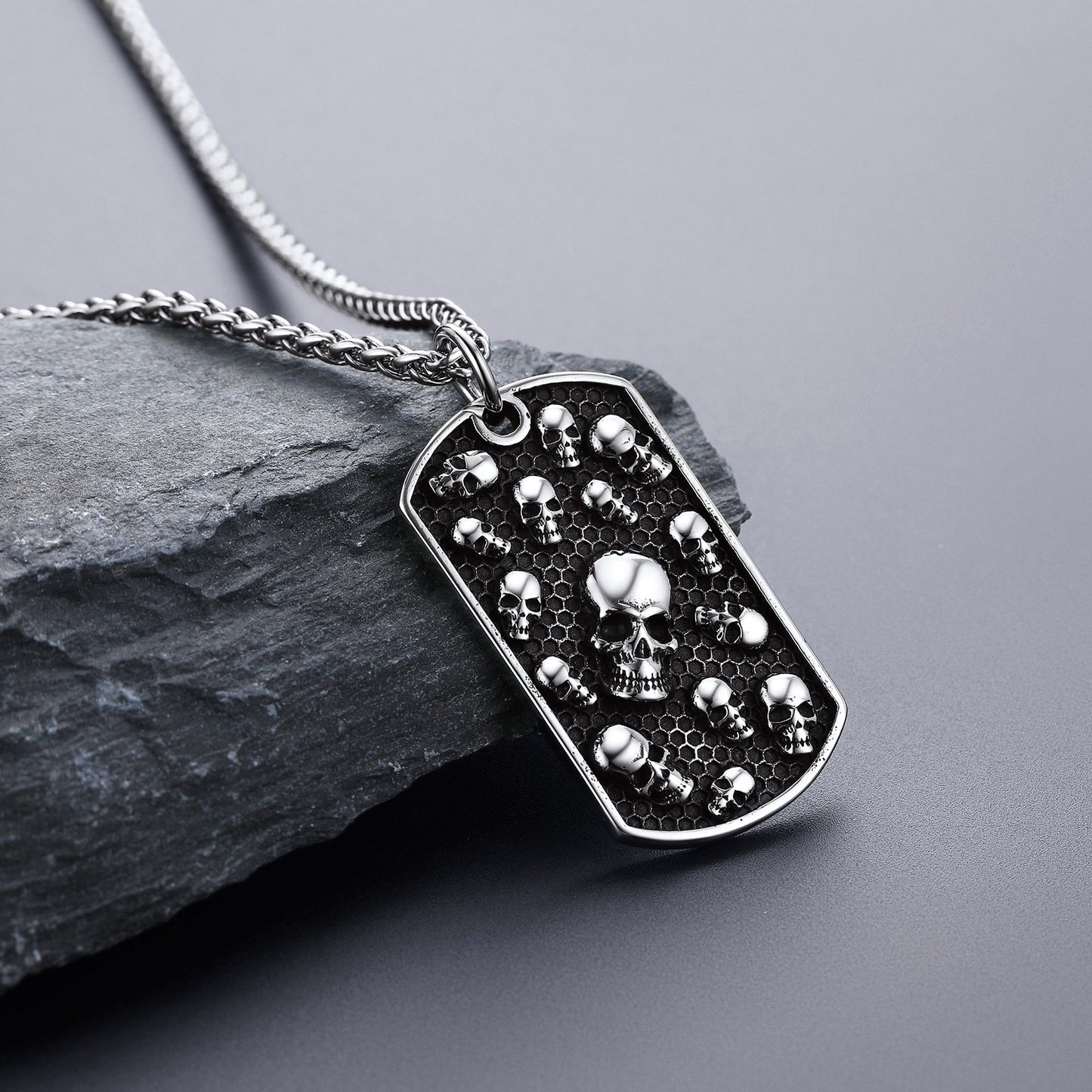 FaithHeart Engraved Gothic Skull Dog Tag Necklace for Men FaithHeart