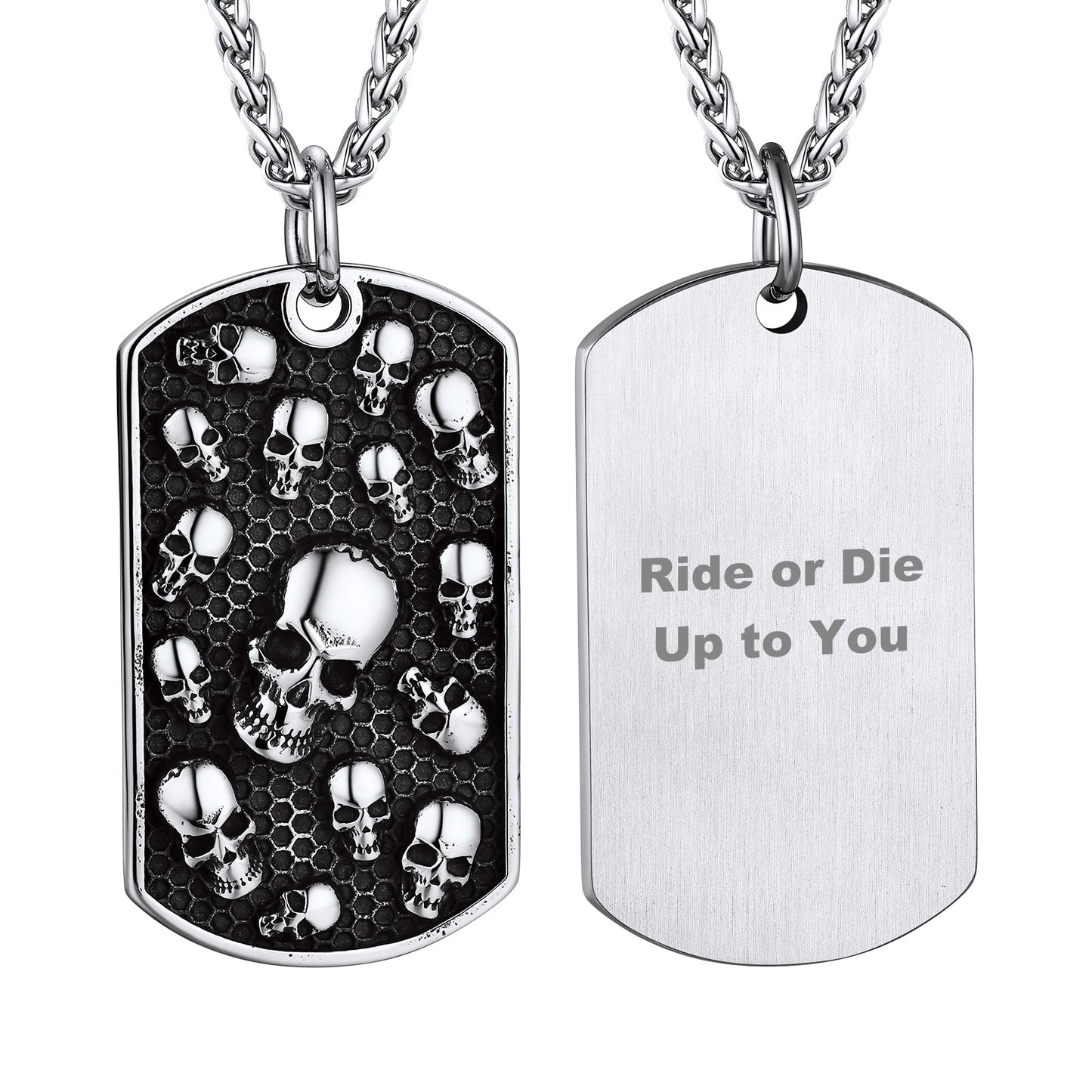 FaithHeart Engraved Gothic Skull Dog Tag Necklace for Men FaithHeart