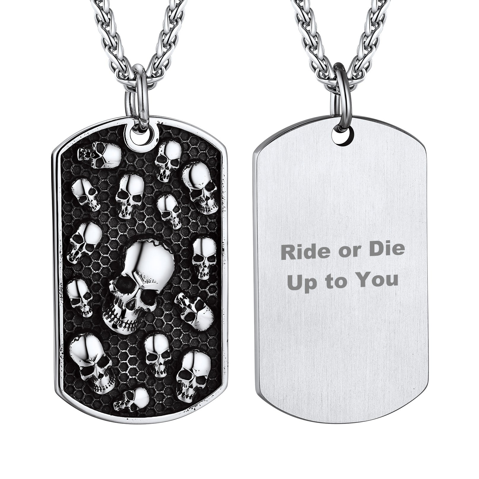 FaithHeart Engraved Gothic Skull Dog Tag Necklace for Men FaithHeart