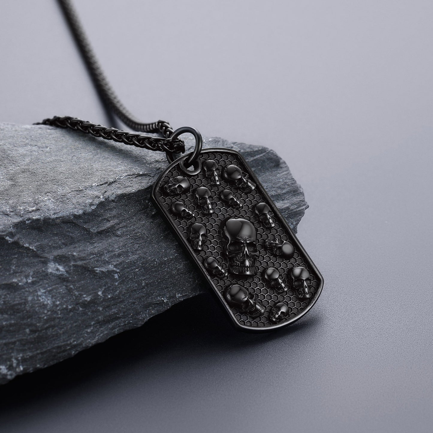 FaithHeart Engraved Gothic Skull Dog Tag Necklace for Men FaithHeart