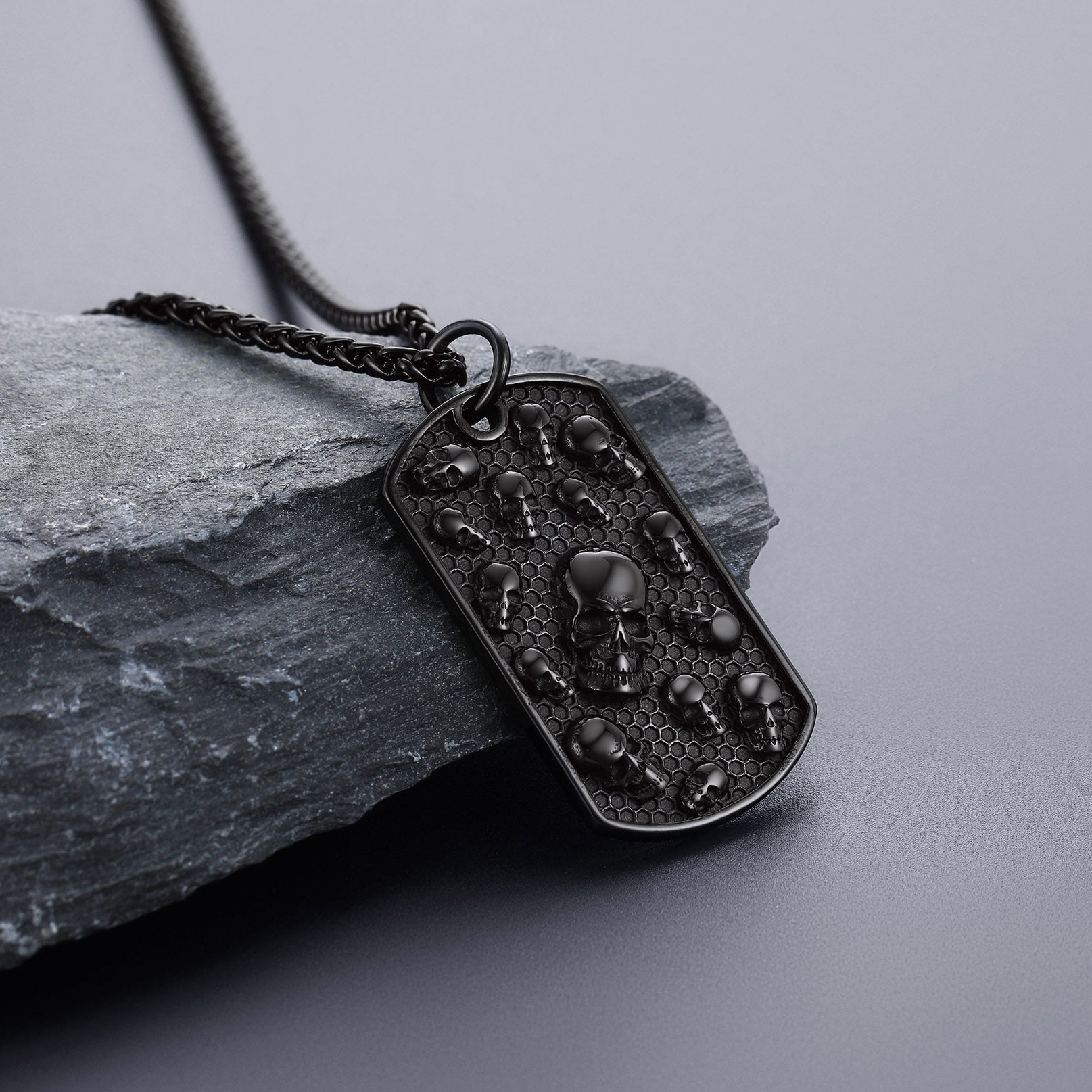 FaithHeart Engraved Gothic Skull Dog Tag Necklace for Men FaithHeart