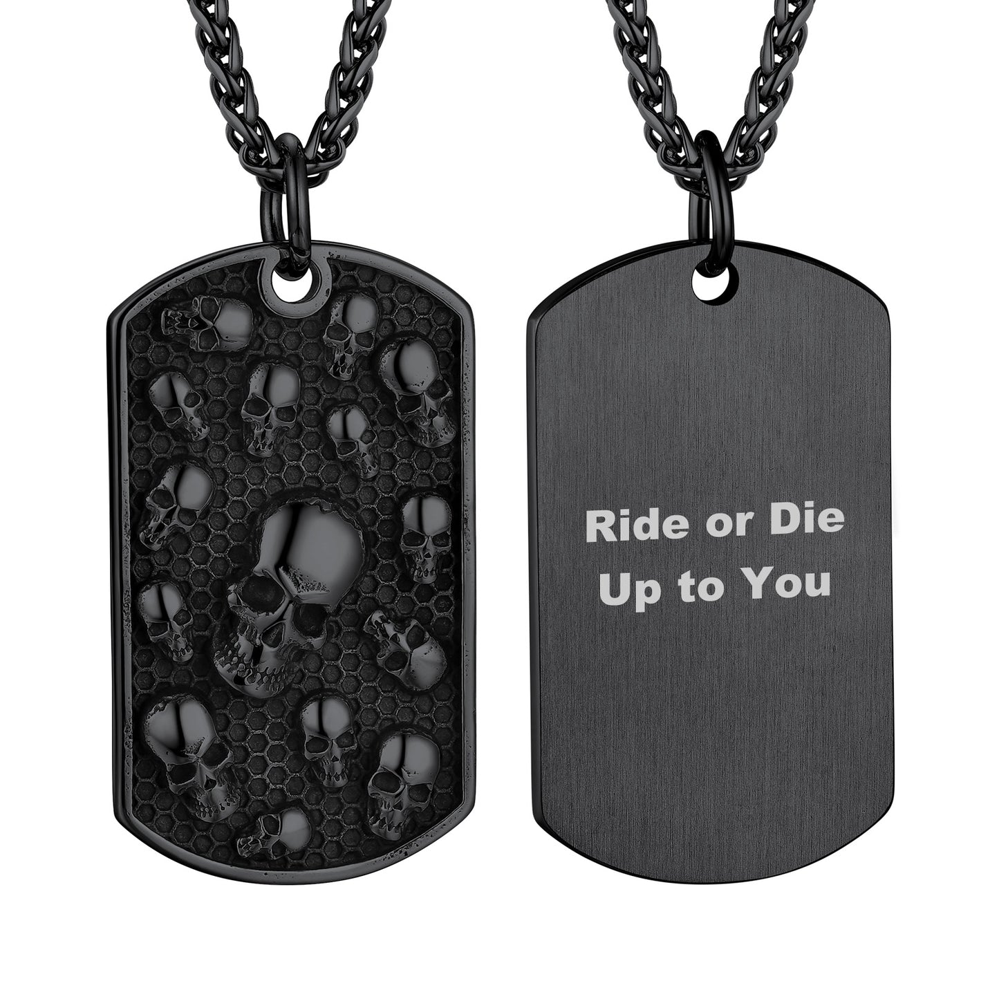 FaithHeart Engraved Gothic Skull Dog Tag Necklace for Men FaithHeart
