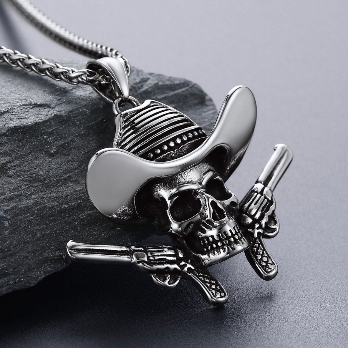 FaithHeart Gothic Cowboy Skull Pendant Necklace FaithHeart