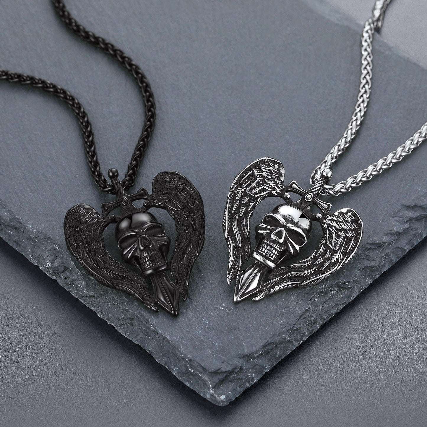 FaithHeart Gothic Sword Winged Skull Pendant Necklace FaithHeart