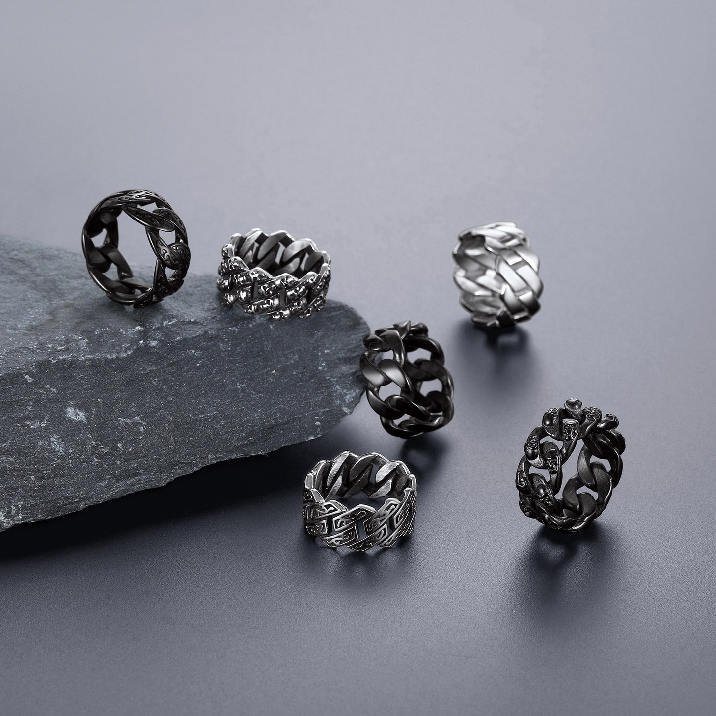 FaithHeart Retro Style Biker Stainless Steel Chain Rings FaithHeart