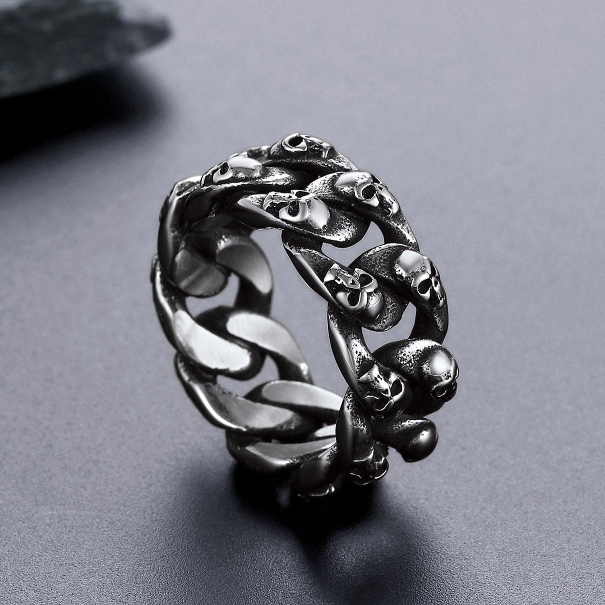 FaithHeart Gothic Skull Cuban Chain Ring Stainless Steel FaithHeart