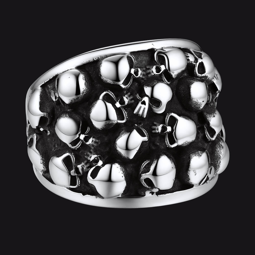 FaithHeart Biker Skeleton Multi Skull Band Ring For Men FaithHeart