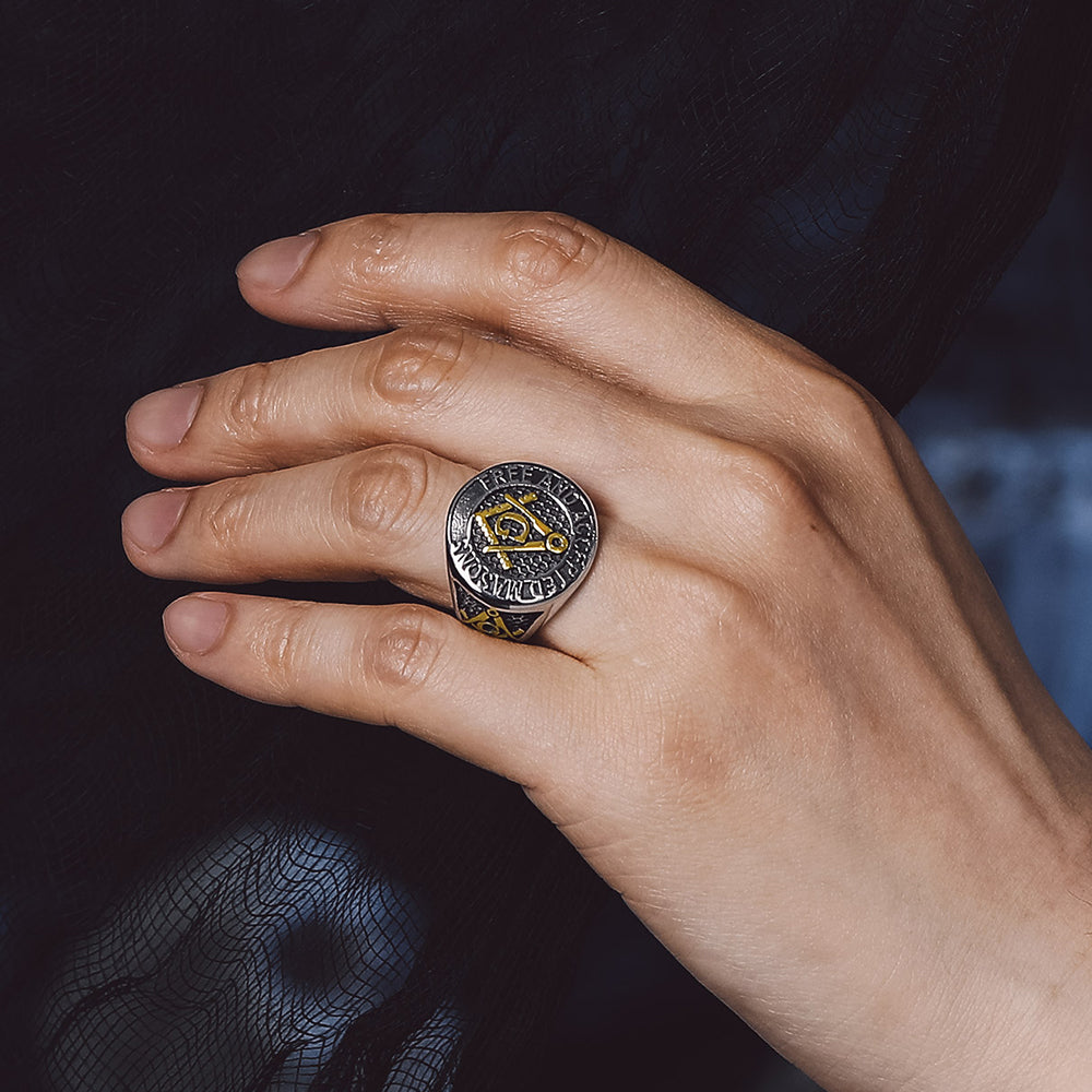 FaithHeart Stainless Steel Masonic Signet Ring for Men FaithHeart