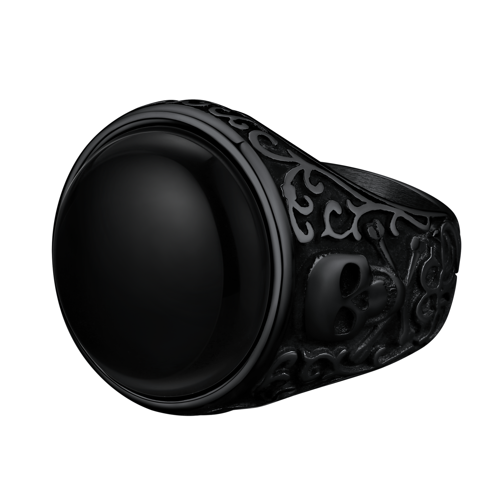 Black Onyx Skull Ring for Men - Gothic and Edgy Design