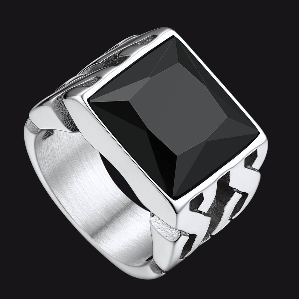FaithHeart Celtic Stone Signet Ring Stainless Steel Ring for Men FaithHeart