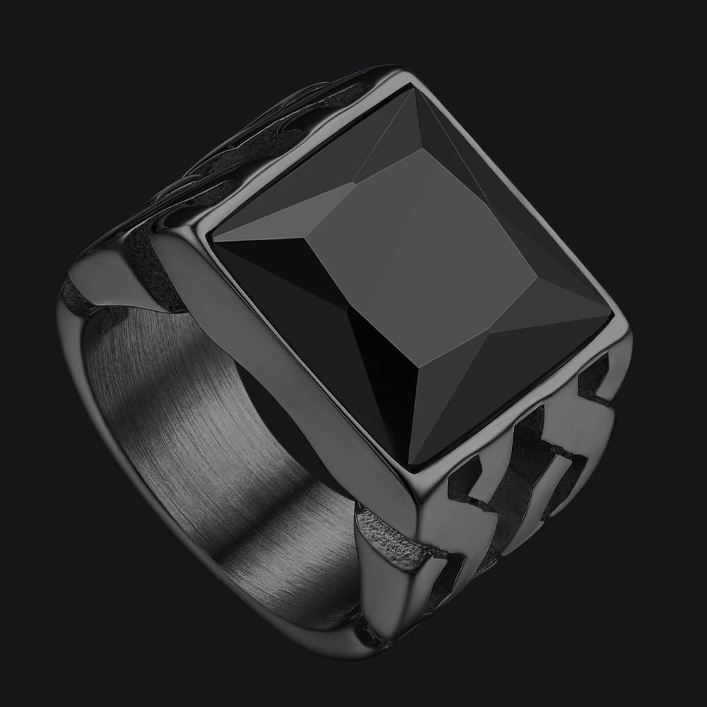FaithHeart Celtic Stone Signet Ring Stainless Steel Ring for Men FaithHeart
