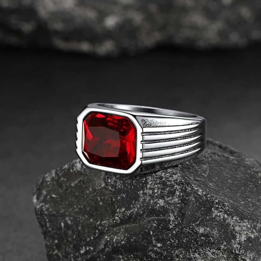 FaithHeart Striped Stainless Steel Men Stone Ring FaithHeart