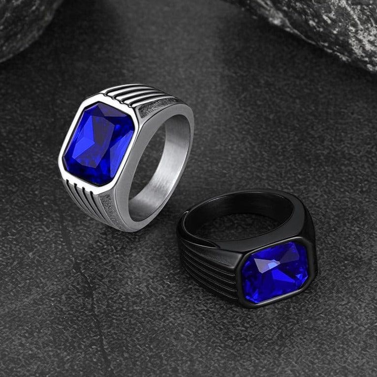 FaithHeart Striped Stainless Steel Men Stone Ring FaithHeart