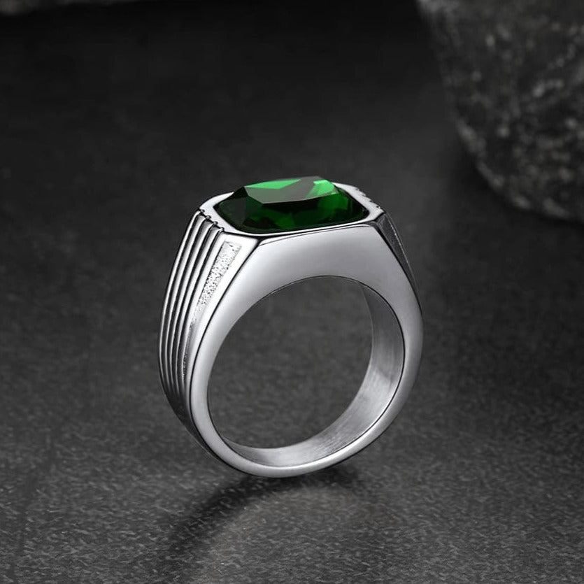 FaithHeart Striped Stainless Steel Men Stone Ring FaithHeart
