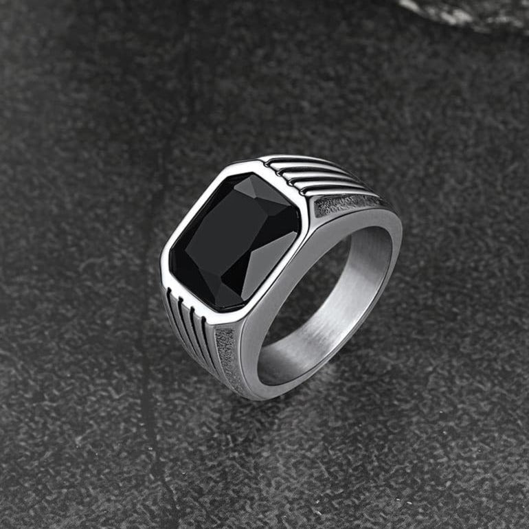 FaithHeart Striped Stainless Steel Men Stone Ring FaithHeart