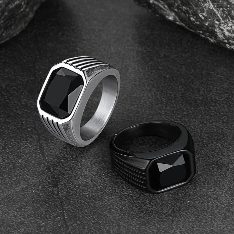 FaithHeart Striped Stainless Steel Men Stone Ring FaithHeart