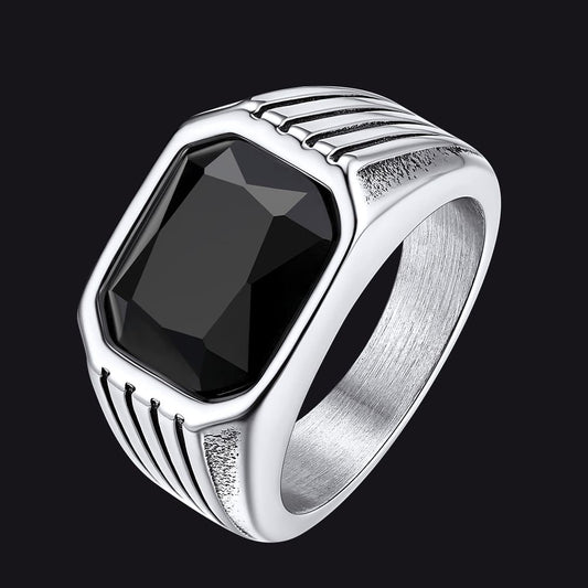 FaithHeart Striped Stainless Steel Men Stone Ring FaithHeartimg