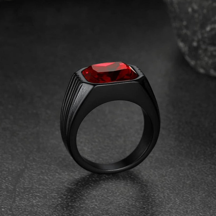 FaithHeart Striped Stainless Steel Men Stone Ring FaithHeart