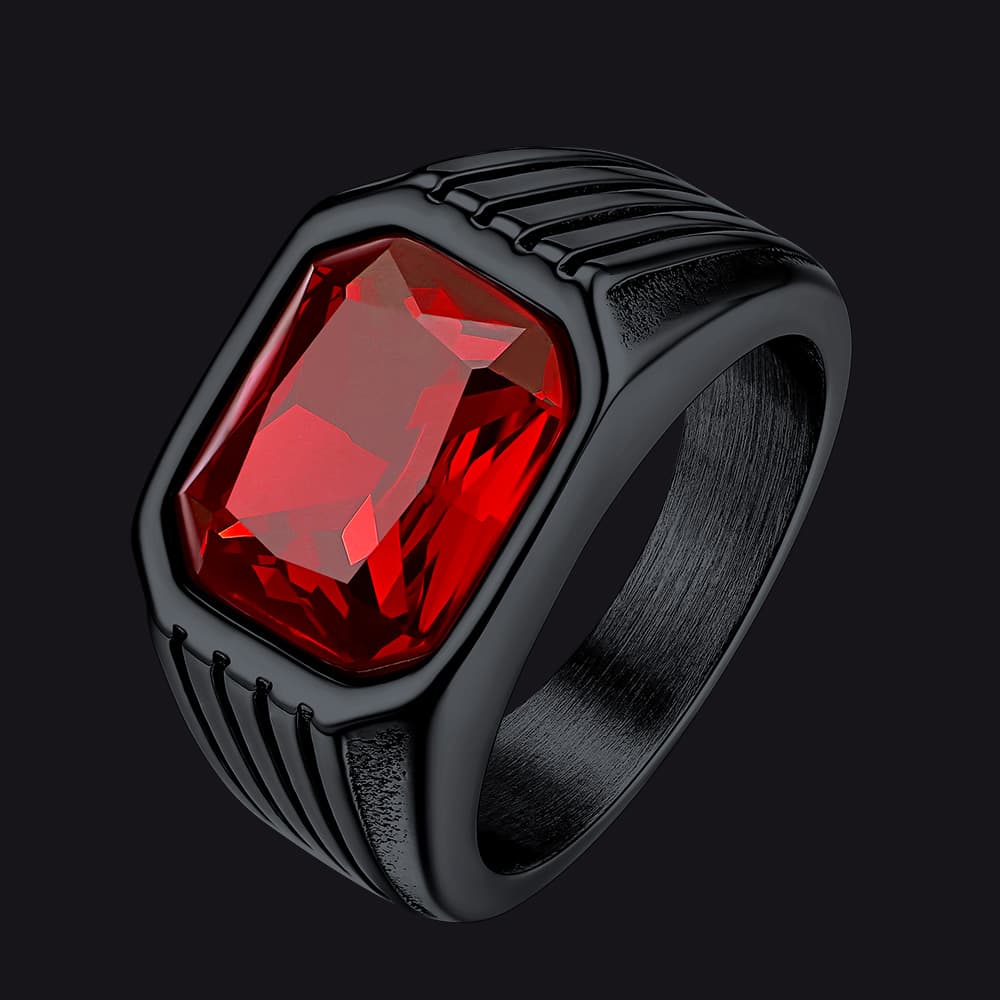 FaithHeart Striped Stainless Steel Men Stone Ring FaithHeart