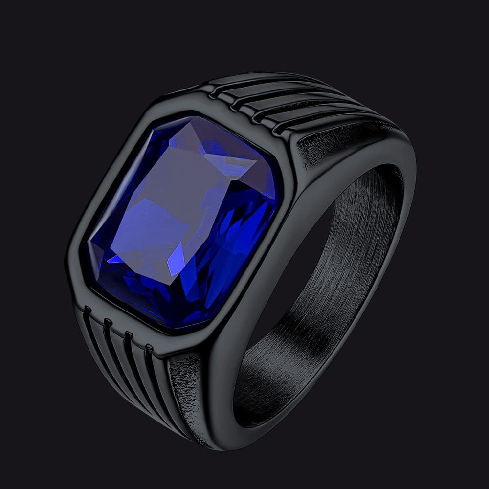 FaithHeart Striped Stainless Steel Men Stone Ring FaithHeart