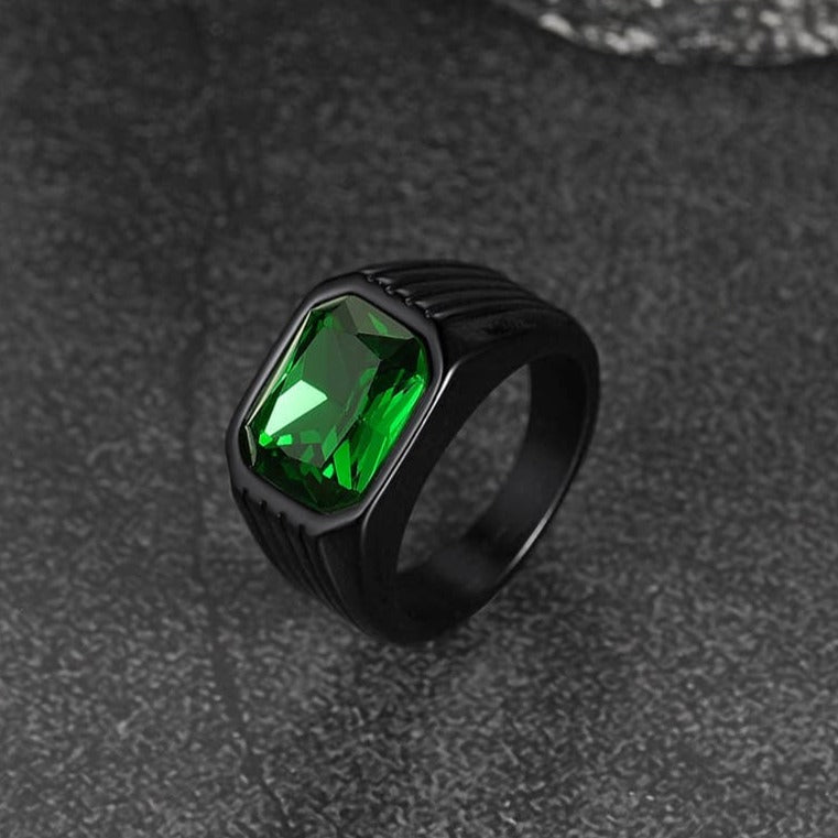 FaithHeart Striped Stainless Steel Men Stone Ring FaithHeart