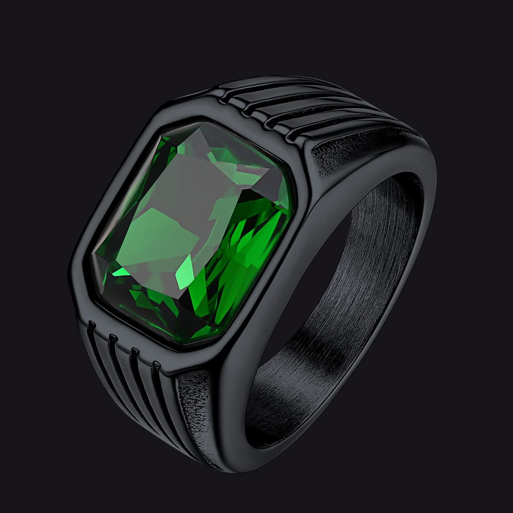 FaithHeart Striped Stainless Steel Men Stone Ring FaithHeart
