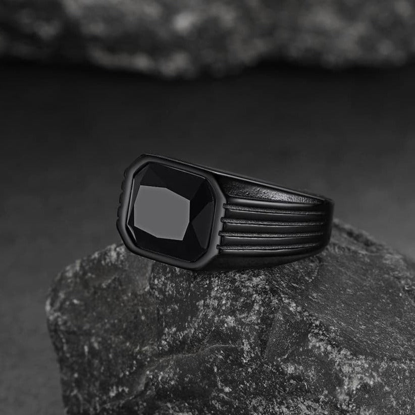 FaithHeart Striped Stainless Steel Men Stone Ring FaithHeart