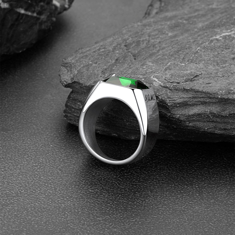 FaithHeart Modern CZ Gemstone Engraved Band Ring for Men FaithHeart