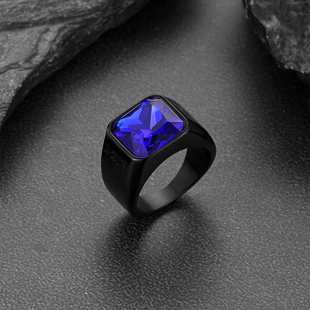 FaithHeart Modern CZ Gemstone Engraved Band Ring for Men FaithHeart