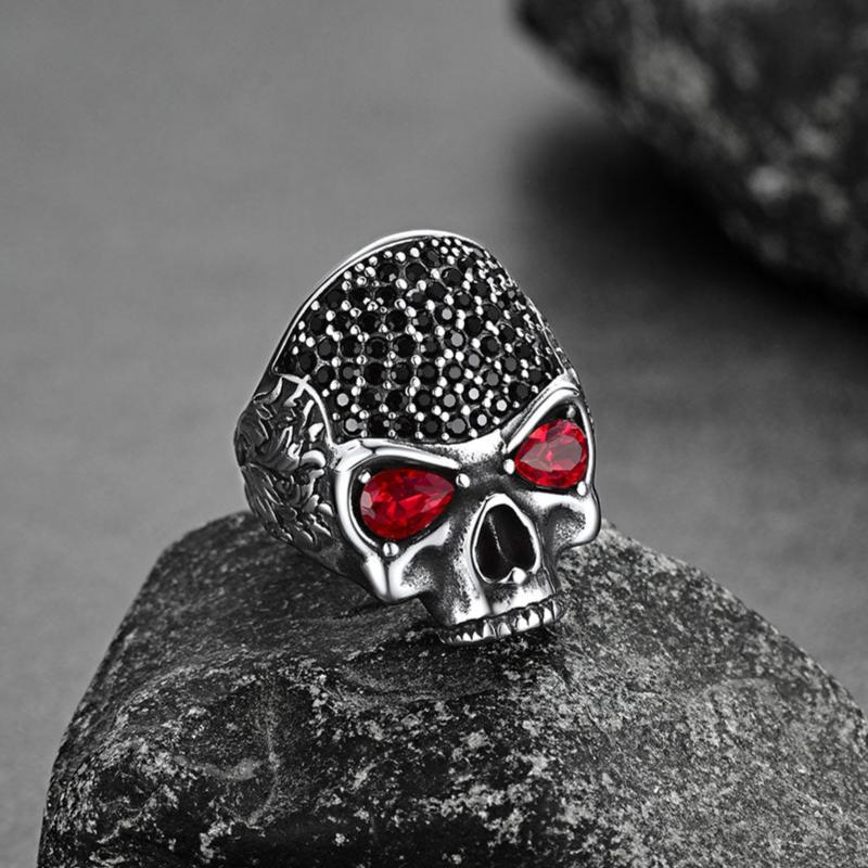 FaithHeart Red Eye Skull Stainless Steel Skeleton Band Rings FaithHeart