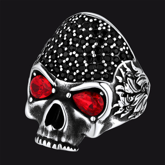 FaithHeart Red Eye Skull Stainless Steel Skeleton Band Rings FaithHeartimg