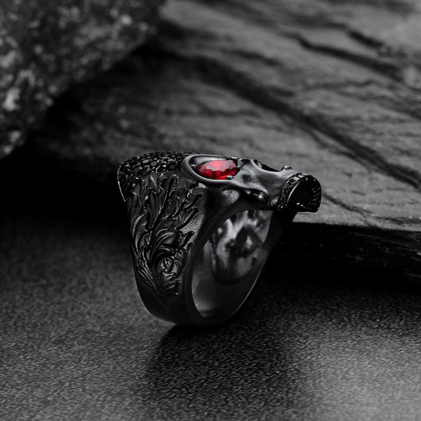 FaithHeart Red Eye Skull Stainless Steel Skeleton Band Rings FaithHeart
