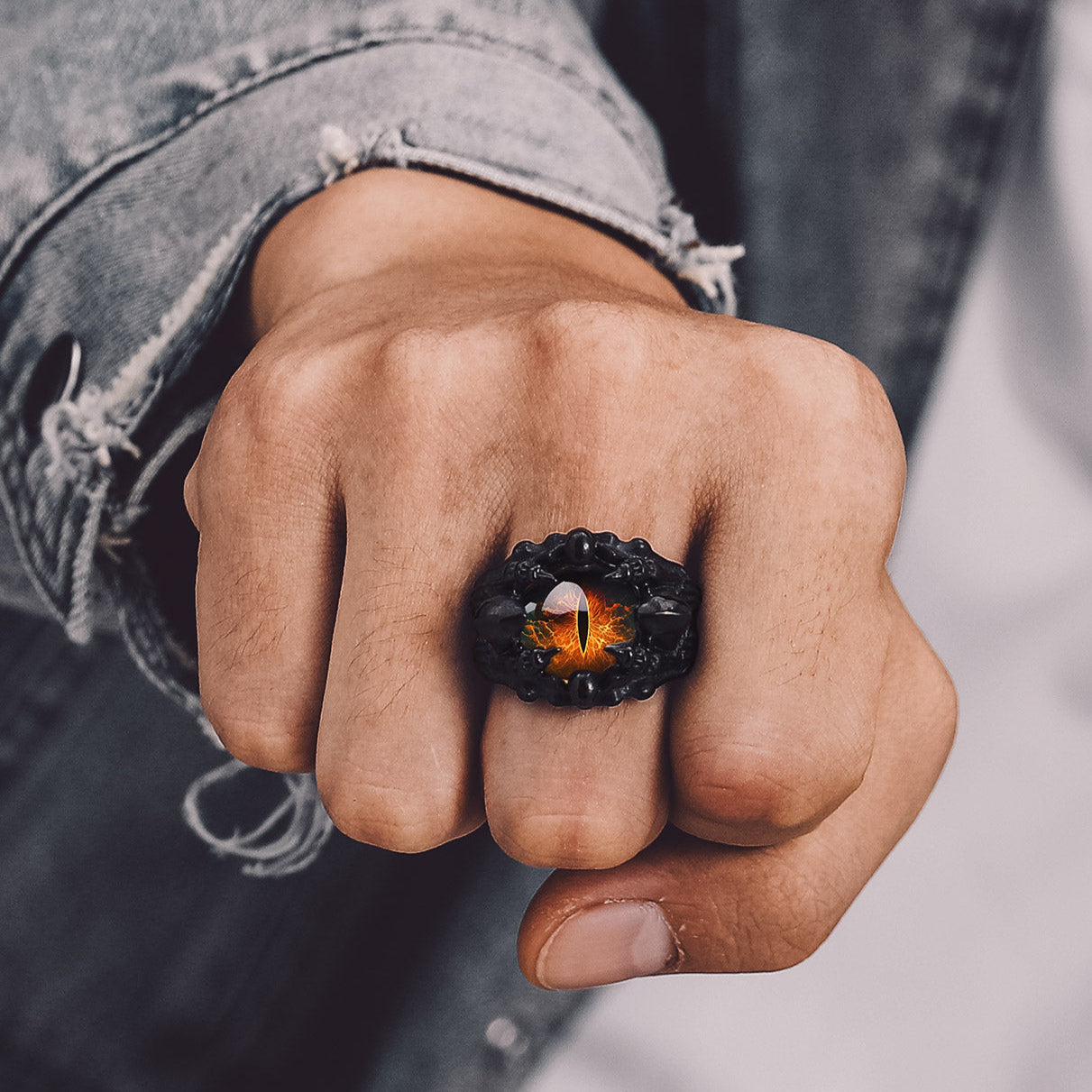 Gothic Dragon Claw Ring with Devil Eye, Unique men's ring