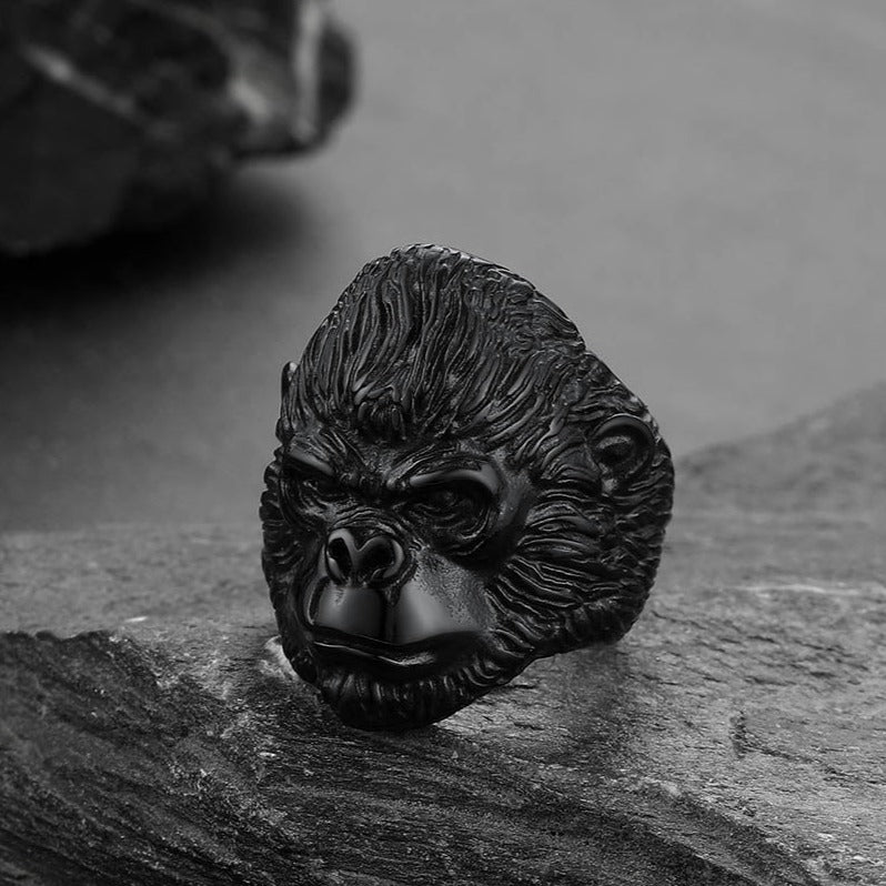 FaithHeart Stainless Steel Retro Style Engraved Gorilla Animal Rings FaithHeart