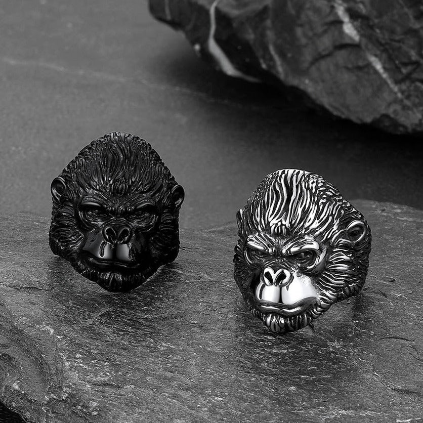 FaithHeart Stainless Steel Retro Style Engraved Gorilla Animal Rings FaithHeart