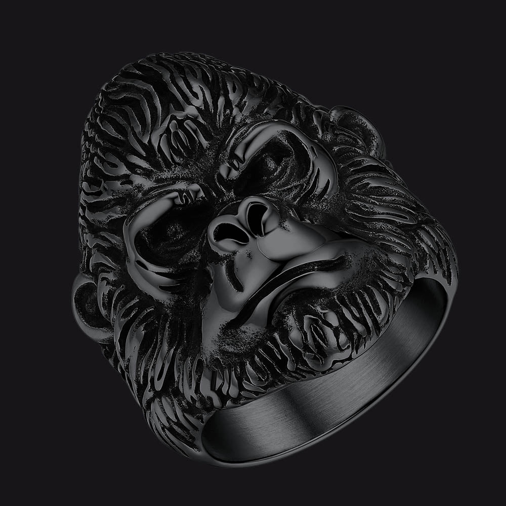 FaithHeart Stainless Steel Retro Style Engraved Gorilla Animal Rings FaithHeart