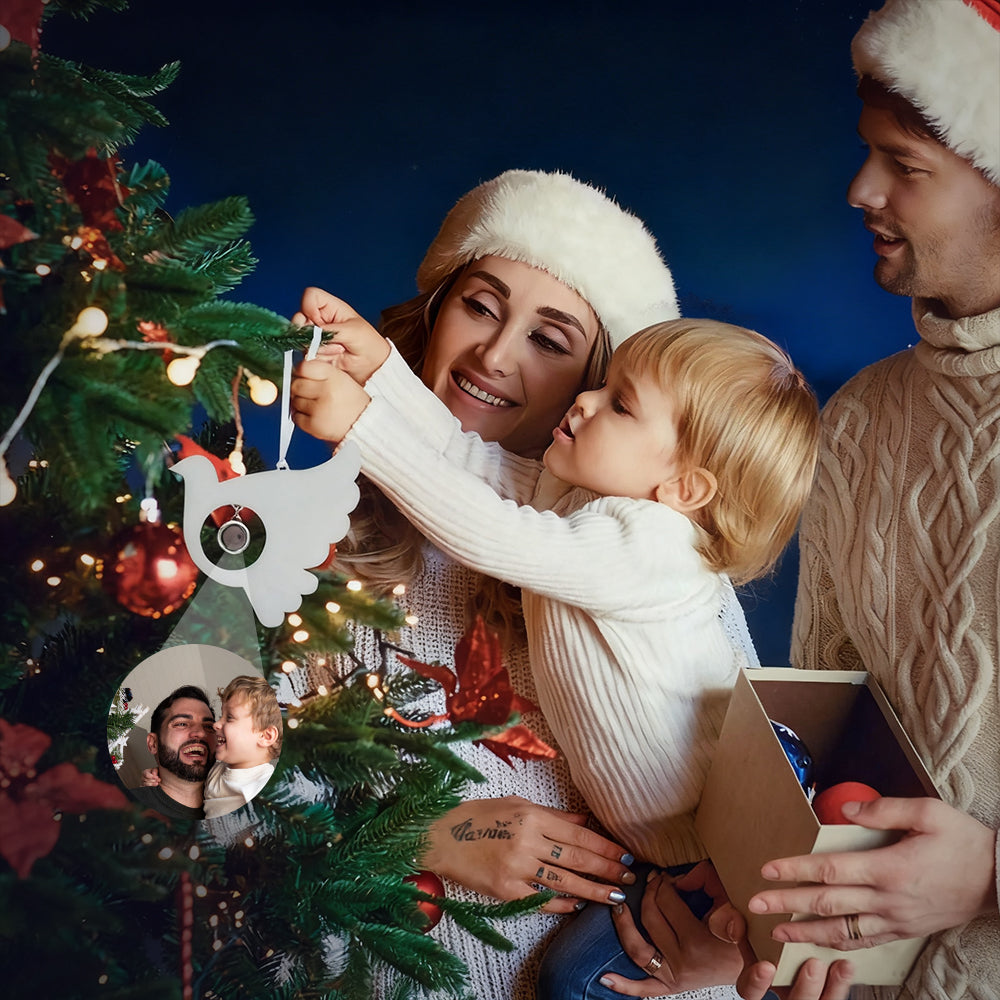 Custom photo projection dove Christmas ornament on tree