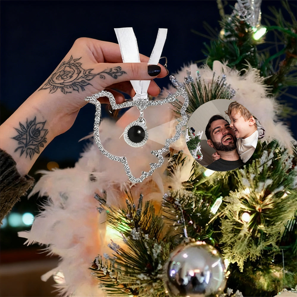 Hanging Christmas ornament with photo projection keepsake