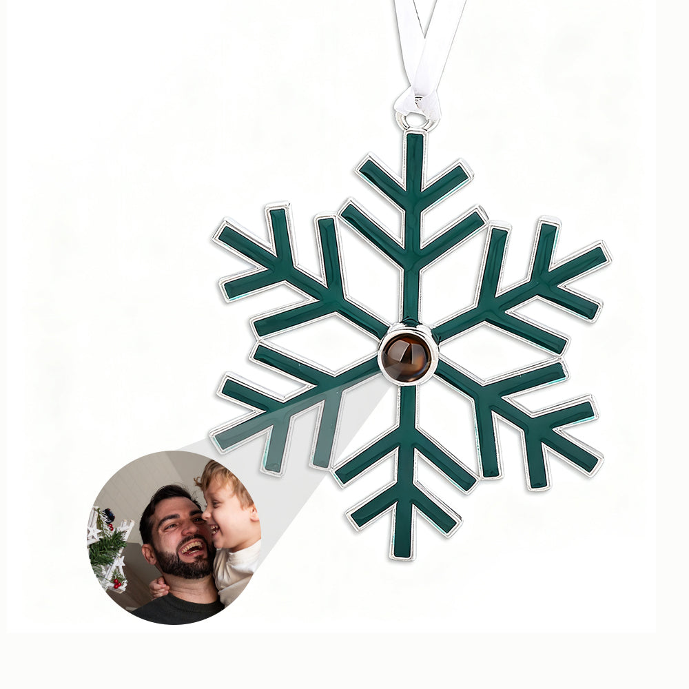 Close-up of Snowflake Ornament with Embedded Photo Projection Detail