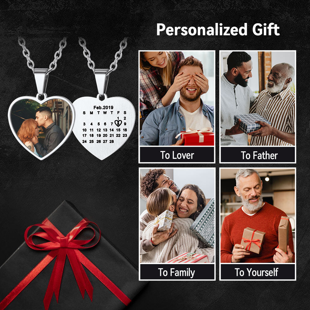 Personalized photo necklace, perfect gift for her or him, customizable with photo and calendar