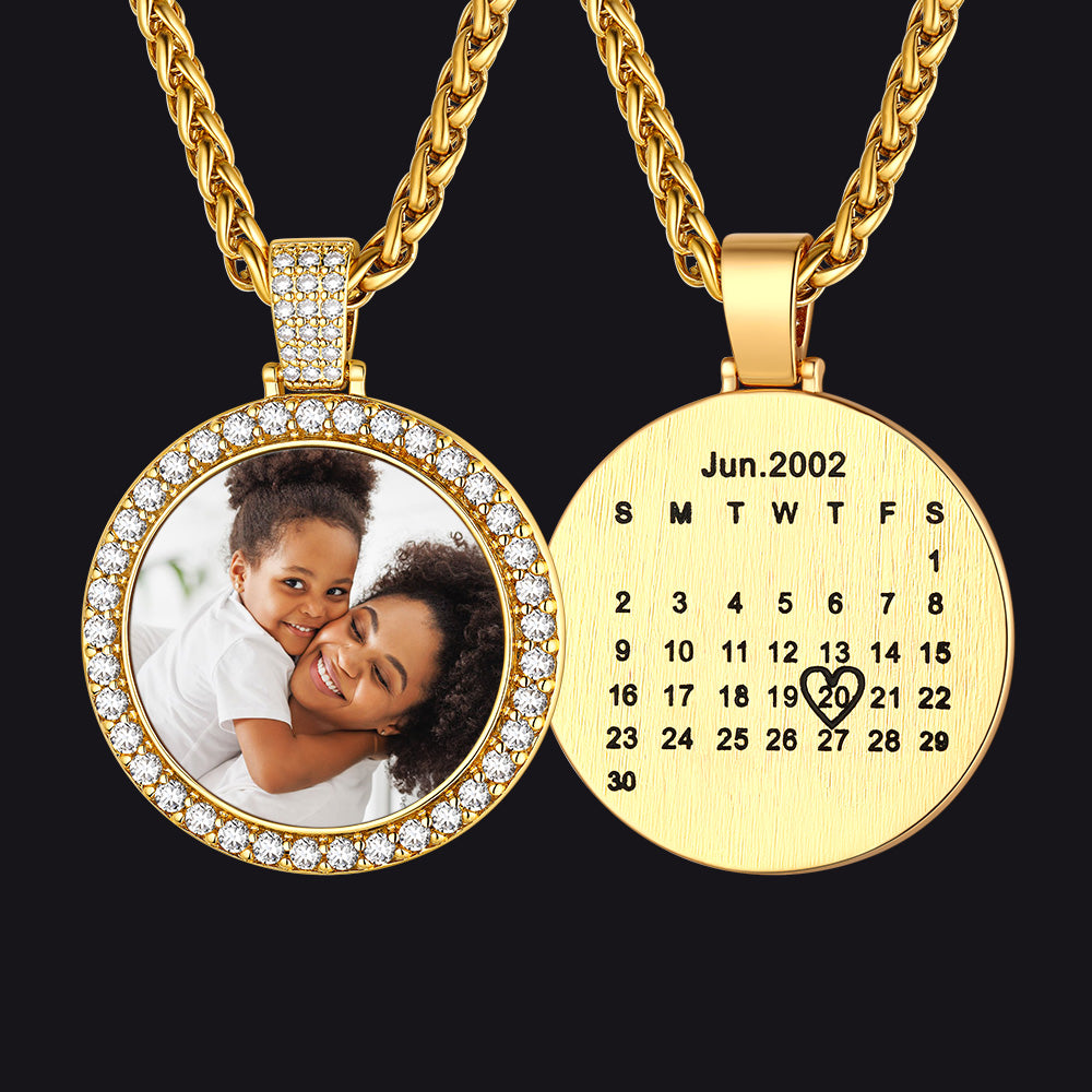 Custom photo circle necklace with calendar design