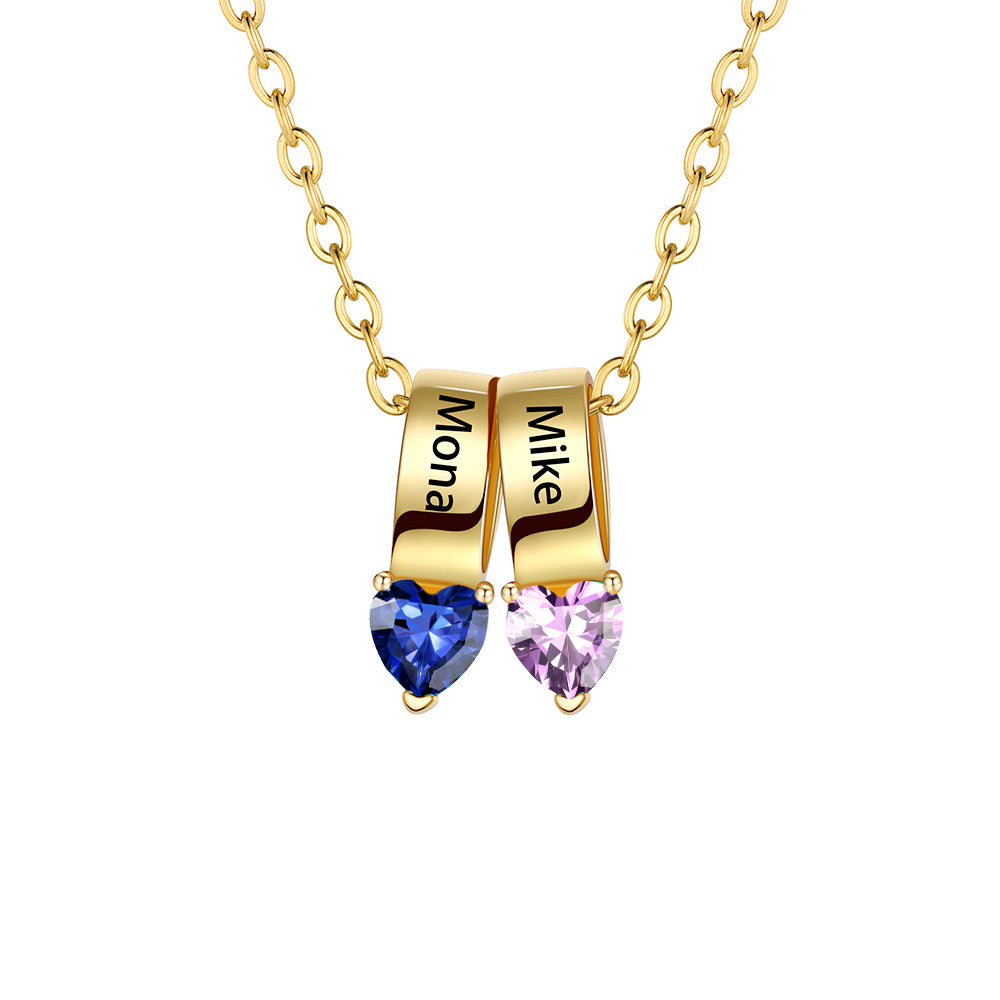 2 Heart Gold Plated Birthstone Necklace for Women BSP210067