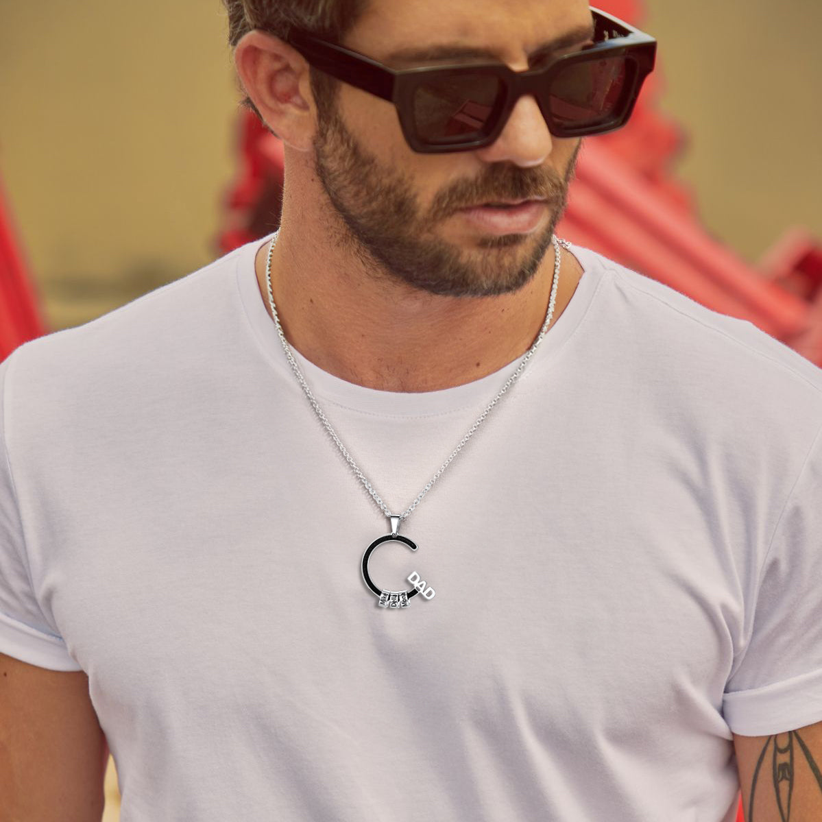 Personalized 1-5 Names Beads Necklace for Dad Men