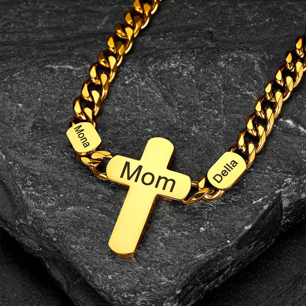Customized Multi Name Cuban Chain Cross Necklace for Men 7MM