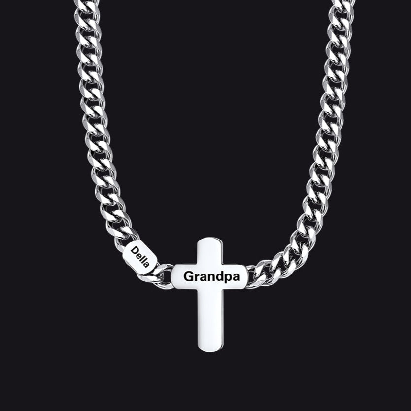 1-Name Engraved Bar on Cuban Chain Necklace