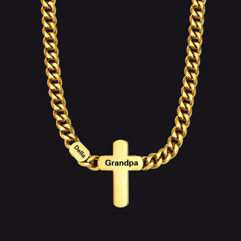 1-Name Engraved Bar on Cuban Chain Necklace