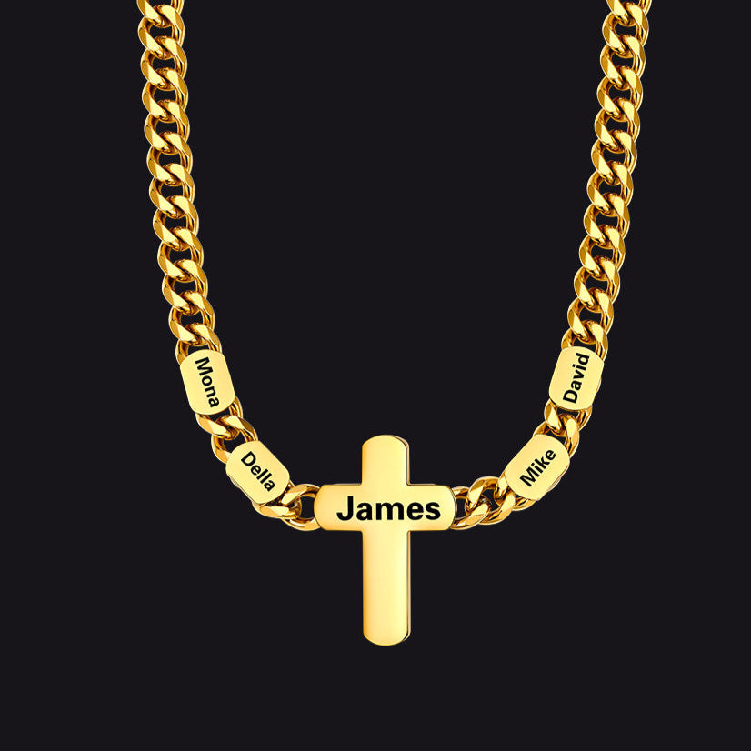 4-Name Gold Cuban Necklace Gift for Family