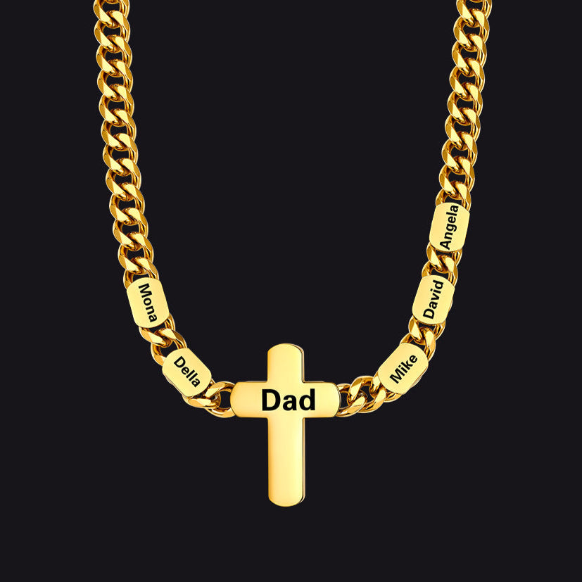 Gold Plated 5-Name Engraved Memorial Chain for Men