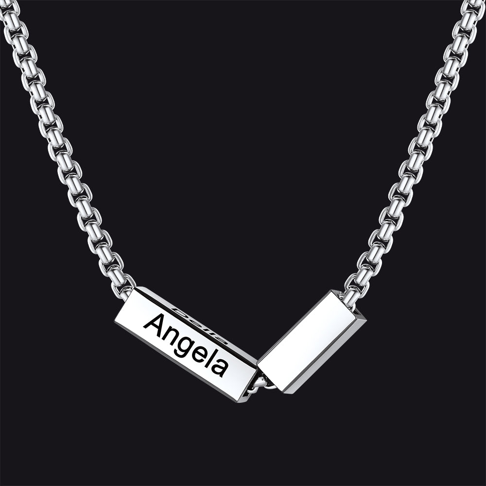 Steel nameplate bar necklace with bold Cuban chain design for him